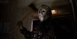 bewarethehorrorblog:Friday the 13th favourite momentsthe-creep-in-the-hawaiian-shirt said: The Ax to the face and thrown behind the tv from part 7