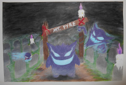 primeribofamerica:  shiny gastly trio (with altered shiny colors for gengar because its actual shiny is shitty as hell) feat. litwicks[acrylic paint, watercolor, and pastels] 