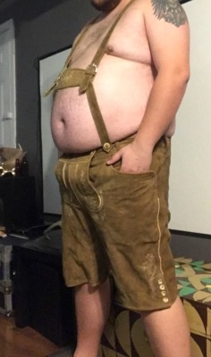 chubbyaddiction:  chubblersds:Bf told me to put on my lederhosen last night when I got home from a business trip. What a great “welcome home” Yeah, that’s my kind of Oktoberfest!!!