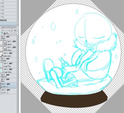 eikuuhyoart:  A clear acrylic, snow globe shaped charm I’m also working on. One side will be Sans while the other side will be Papyrus! 