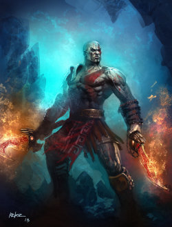 famousfictionalcharacters:  Kratos from God of War video game series.Artist: MIAO ZHANG