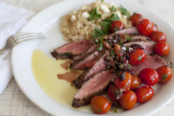theluxurioustaste:  Greek Steak with Tomato Kalamata Tapenade and Trahana by Team Plated 