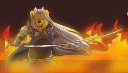 chachacharlieco:  kingdomsaurushearts: One hearty Winne the Pooh Sephiroth in a sea of fire~&lt;3 Does this count as Sephiroth fanart? Then it’s my first one~ lol Keep reading 