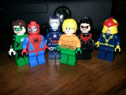 thelegoaquaman:  Added Green Lantern to the mix! Finally have almost all my favorite superheroes! (Nightwing is a placeholder for a proper Robin!)