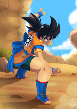 tovio-rogers:drawn up for a free art giveaway i did on facebook. the winner had to come up with the best name for a female goku.  Gokumi san was the winner.  nice~ ;9
