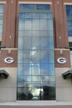 fyeahgreenbaypackers:  Packers unveil 50ft Lombardi Trophy at Lambeau Field.  Only the Green Bay Packers could display a 50-foot replica of the NFL's most revered trophy and not be guilty of hubris. You can do that sort of thing when the trophy is named