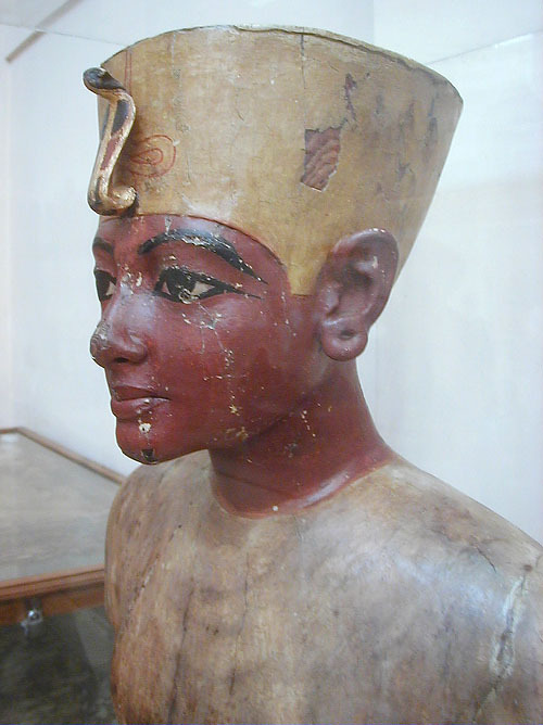 blondebrainpower:  Wooden bust of the boy king   Tutankhamun, found in his tomb. Photo taken by Jon Bodsworth at the Cairo Museum, 2007.  