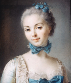 Portrait of a Young Woman Wearing a Blue Ribbon at her Throat-Attributed to Jean Martial FrÃ©dou (French, 1711â€“1795)