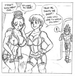   kirasweirdshitÂ said toÂ funsexydragonball: I LOVE ALL OF THIS! Oh and I don&rsquo;t know if you&rsquo;re taking requests, but if you do, maybe bulma and chichi trying out some sexy lingerie together when one of the guys walks in?  