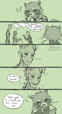 10yrsyart:  i just like the idea of Groot bursting into flowers when he sees Rocket sometimes -u-(\ 