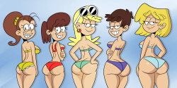 sb99stuff:  “The Lewd House” makes a comeback! ;) Luan, Lynn, Leni, Luna, and Lori, in my headcanon of the smallest to biggest when it comes to butts. ;)    Dat Quad!!!