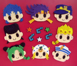 tofutastic:  With all the holidays, conventions and now Katsucon prep I keep forgetting to post these!   These are part of a new line of handmade felt magnets I’ve been working on since August~  Since I love Jojo’s and there’s not nearly enough