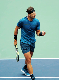 rafaelnadalsource:   Rafael Nadal d. Grigor Dimitrov 6-4 / 6-7(4) / 6-3  for a spot in the semi-finals    Mm those thighs looking so meaty 