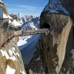 Acrophobics beware (the bridge from one of the world&rsquo;s highest cable cars to the cafe on Aiguille du Midi in the French Alps)