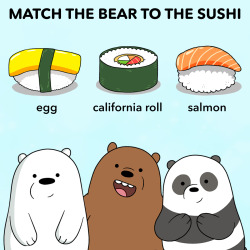 Happy International Sushi Day! Can you guess which one Ice Bear, Grizz and Panda would choose?