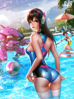 rarts:    Beautiful D.Va (Hana Song)   in swimsuit: Overwatch game fanart [Artist: Liang Xing]  