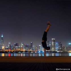 Eltonpaine:  A Nice Little Handstand In Front Of The Beautiful Skyline Of Chicago,