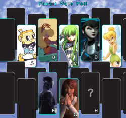 (Vote Event) Fanart Poll       Thanks for all support to help make these fun events possible. Vote on as many favorite characters you want to be created for the art community parody event. The most popular idea will be created for free in the public