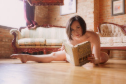 nakedgirlsreadinglive:Michelle L'amour takes a break from her grueling ballet workout.