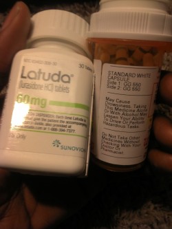 madmothmiko:  These are the medicine I take for my mental illness. One the left is Latuda one the right Prozac. I am Schizo-Affective; what that means is that I do not have a healthy or stable grip on my emotions and suffer from some delusions and at
