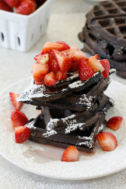 cake-stuff:  Dark Chocolate Coconut and Strawberry Waffles More cake &amp; cookie &amp; baking inspiration: http://ift.tt/1404eu8