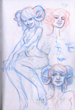 makkon:  This week’s sketchbook featuring Puckette the Faun. Trying to figure out some details, gave her a new horn configuration (more of a flat horn, with a simpler curve that frames her head in a different way). Fussing over the details like clothes