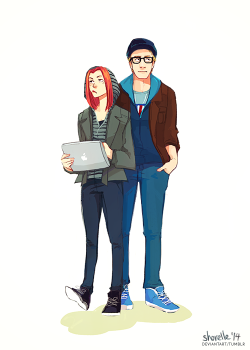 shorelle:  One of my favourite parts of Winter Soldier was seeing Steve and Natasha disguised as hipster dorks. (welcome to 21st century fashion, Cap!) 