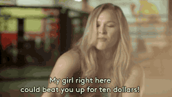 roundhousechick:  refinery29:  Ronda Rousey Used To Street-Fight Guys For Frappuccinos “Me and my friend Jackie, after school, we would walk over to the Promenade, and Jackie was like my Paul Heyman. She would be like, ‘I bet my girl right here could