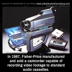 unbelievable-facts:    In 1987, Fisher-Price manufactured and sold a camcorder capable of recording video footage to standard audio cassettes.  