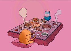 ludicneeds:  Dinner Time  Come on grab your friends we’ll eat our way to distant landswith Jake the dogAnd Finn the humanMy tum will never endits dinner time!  