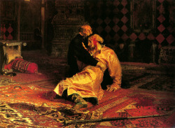 c-adaverine:  Ivan the Terrible and His Son Ivan on November 16, 1581 Ilya Repin This painting depicts the historical 16th century story of Ivan the Terrible mortally wounding his son in Ivan in a fit of rage. By far the most psychologically intense of