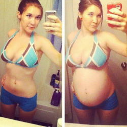 mrbluehat:  justknockyouup:  Before and after you fuck her like a man and don’t pull out.  She had been so fit and young and cute before, but her body was already well on its way to being ruined. Her pretty gap between her upper thighs was completely