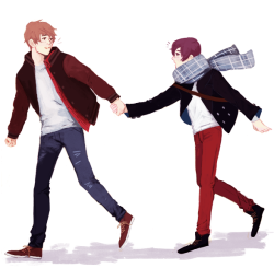 elvishness:  running around tokyo~ ♥ makoto probably had to wrestle haru into that scarf 