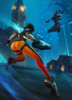 cyberclays:   Tracer VS Widowmaker  - Overwatch fan art by  wenfei ye  More selected Tracer art on my tumblr [here]  More Widowmaker related art on my tumblr [here]     More Overwatch related art on my tumblr [here] 