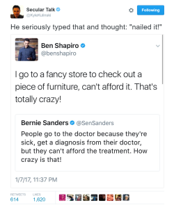 liberalsarecool:  Conservatives are shitty people.  Comparing health, a life and death necessity, to a inanimate table, this guy is 100% a**hole Republican. 
