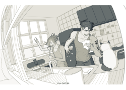 lusciouswhiteflame: PLIROY /// JJYURI /// JJ // YURI Doing the dishes can be a rock musical for them &lt;3    (Please do not tag as Ot//ayuri and do not pretend that it’s O/tabek. Thank you!)   