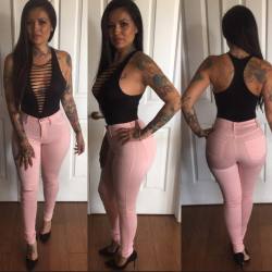 tatubaby:  Outfit : @fashionnova  Use my code | XoTatu and get 15% off your purvhase Im in love with these pink fitted jeans its always so hard to find a good pair to fit my waist and hips🎀 (at Till the End Tattoo Miami)  Woweeee!