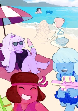 minukis:  summer beach fun buddies!!!!  (reminder to go preorder my steven universe zine for 10 dollars!!! it comes with stickers!! :O )   &lt;3