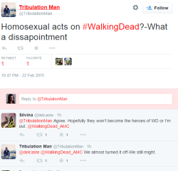 underhuntressmoon:darksidekittens:disgustednoise:So, apparently the Walking Dead, added a Homosexual Male Couple, and they got some bad responses from a few, such a shame, some people are like this.( i don’t watch the show but coming from the responses,