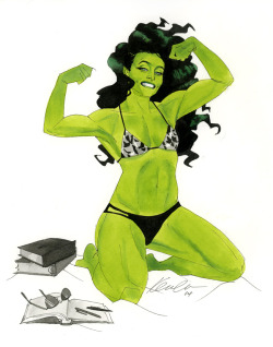 eljackinton:  kevinwada:  She-Hulk * Wizard World Austin 2014 sketch In honor of Ms. Walters  In the words of Pierce Brosnan from that old Simpsons Halloween episode: “Mmmmm, yes, yum yum.”  It was three &ldquo;yums&rdquo;, Jack. Three!