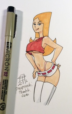 pinupsushi:Trashy Candace tiny doodle - who, after a major growth spurt, has wound up “ironically” BUSTED! DAM! &lt; |D”‘‘‘‘‘