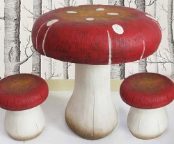 epicthingstobuy:  Toadstool Table And Stool SetCreate a surreal environment in your offspring’s room with this whimsical table and stool set. Expertly crafted from heavy duty resin, each piece of furniture comes decorated to resemble overgrown fungi