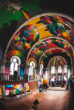 itscolossal:  A 100-Year-Old Church in Spain Transformed into a Skate Park Covered in Murals by Okuda San Miguel 