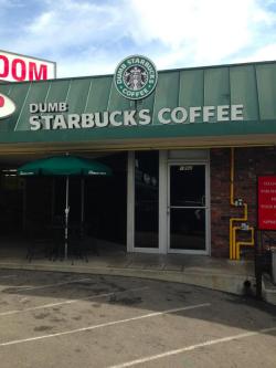 marionettejones:  johnnyis:  psykobomb:  This is a new coffee store named Dumb Starbucks and it just opened up in Los Felix, LA. Read more.  This is the best thing I have ever seen.  Such a weird law~ Good business sense though. 