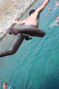 Simplyaguylover:  Gotta Lock Skinny Dipping! Hot.   Is He Diving With A Hard-On??