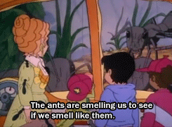 alloftimeandspacewithyou:  bassdropcrinklesnitch:  ladragonaria:  fuckyeah1990s:  Eventually I’m going to gif every joke Carlos tells on Magic School Bus…  Keisha looks like she is 1000% done with Carlos and his… ANT-ics.  Carlos should really stop