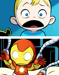 marveloki:  Never-ending List of One-Shots/Story Arcs/Events I Love &amp; Recommend↳ A-Babies Vs. X-BabiesWritten by Skottie Young; Art by Gurihiru  Oh, great. Look what you got us into now, dummy head!  