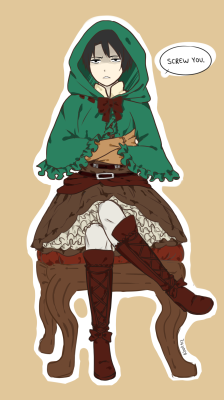 estellecampanella:  kookaiz:  Humanity’s strongest looking cute as fuck in a lolita dress. I think these are great winter coats for Levi’s team lol. I imagine them flashing everywhere. Based on this cute design~  MY ENTIRE LIFE HAS BEEN LEADING
