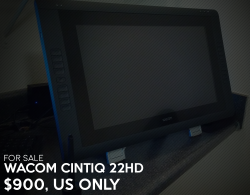 3mangos:  3mangos:  FOR SALE - WACOM CINTIQ 22HD Heavily used, bought in early 2014. Few minor, light scratches on the screen but still in great shape. Functions just as well as it did when I bought it. Comes with everything. Tablet pen, Stand, Cables,