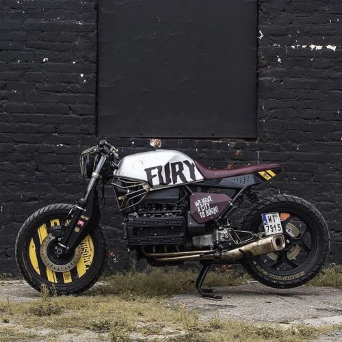 caferacersofinstagram:  We’re liking the creative touches on “Fury” the BMW R100 built by @cardsharper_customs. Very cool, thanks for sharing!  #croig #caferacersofinstagram #caferacer #bmw #k100https://www.instagram.com/p/B_S21zHnRjN/?igshid=67owq7p5t2hd